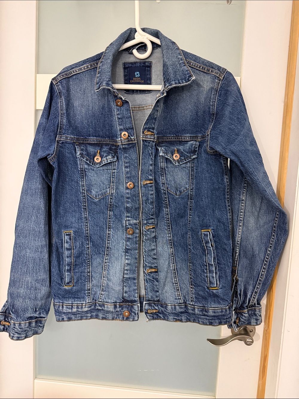 EXCHANGE Navy and Light Blue Denim Jacket Label Detail